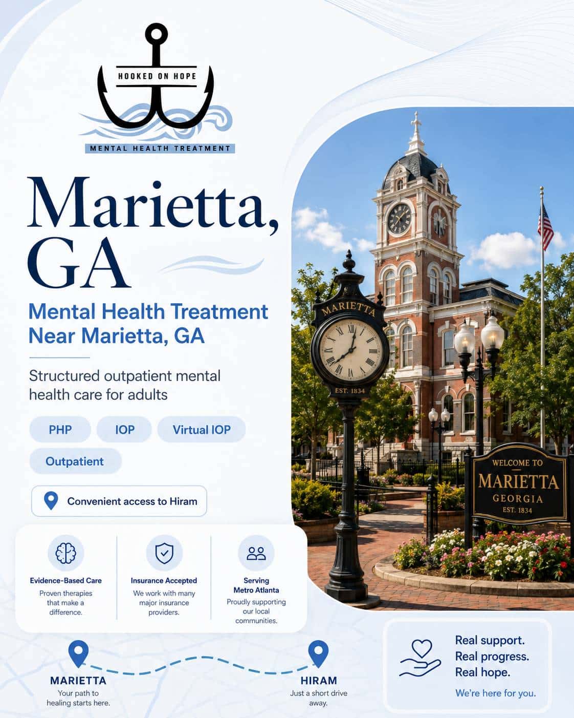 Mental health treatment near Marietta, GA - Hooked on Hope location graphic