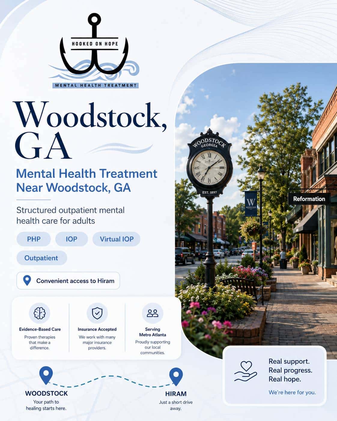 Mental health treatment near Woodstock, GA - Hooked on Hope location graphic